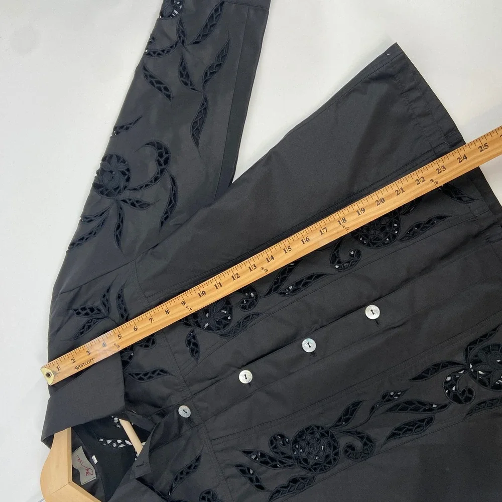 Zena Beverly‎ Hills Black Silk Embroidered Cutout Jacket Women Size 3 L/XL